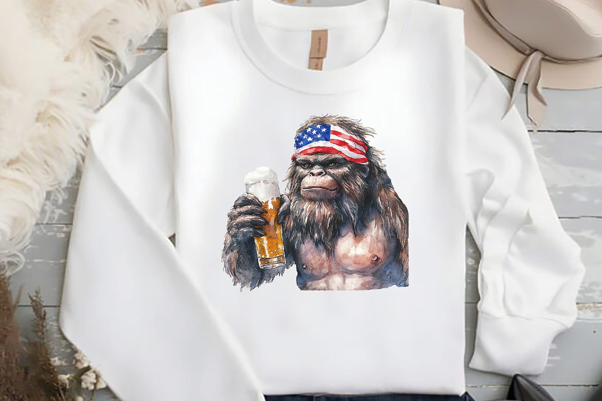Bigfoot Holding Beer 4th of July PNG, an Illustration by DreamCafeArt (Photo 6 of 6)