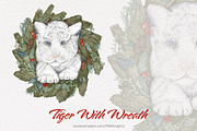 Tiger Christmas Wreath Watercolour, an Illustration by PawGraphic (Thumbnail 1 of 12)