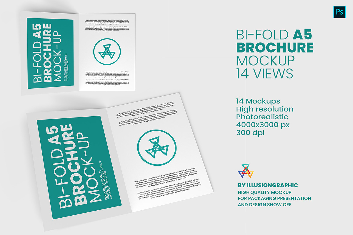 Bi-Fold A5 Brochure Mock-up, a Books & Magazine Mockup by Illusiongraphic (Photo 1 of 25)