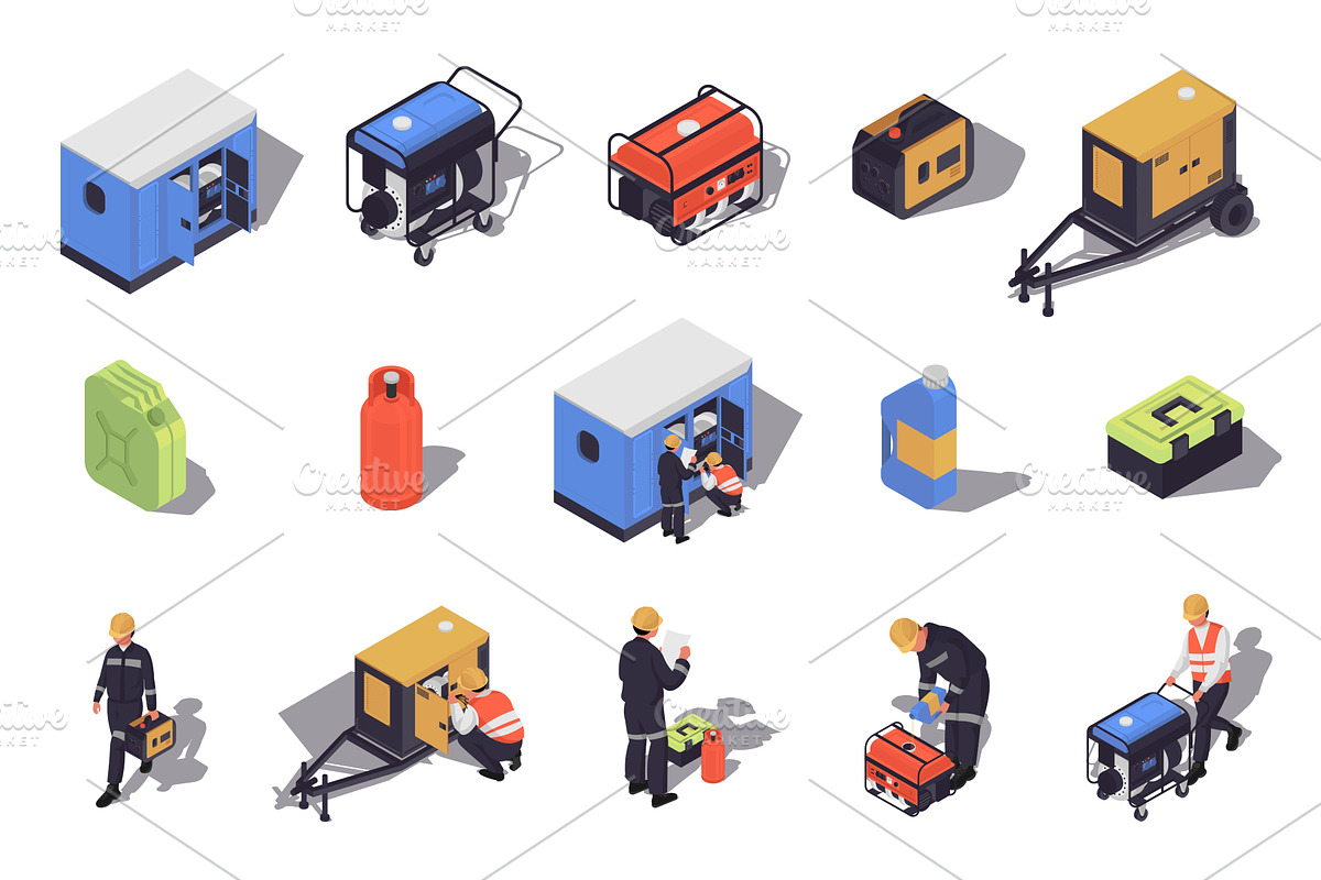 Isometric Generators Maintenance, an Illustration by alexdndz