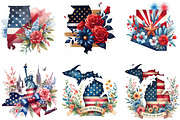 4th of July Floral USA State Map Cli, an Illustration by DreamArtGraphic (Thumbnail 3 of 5)