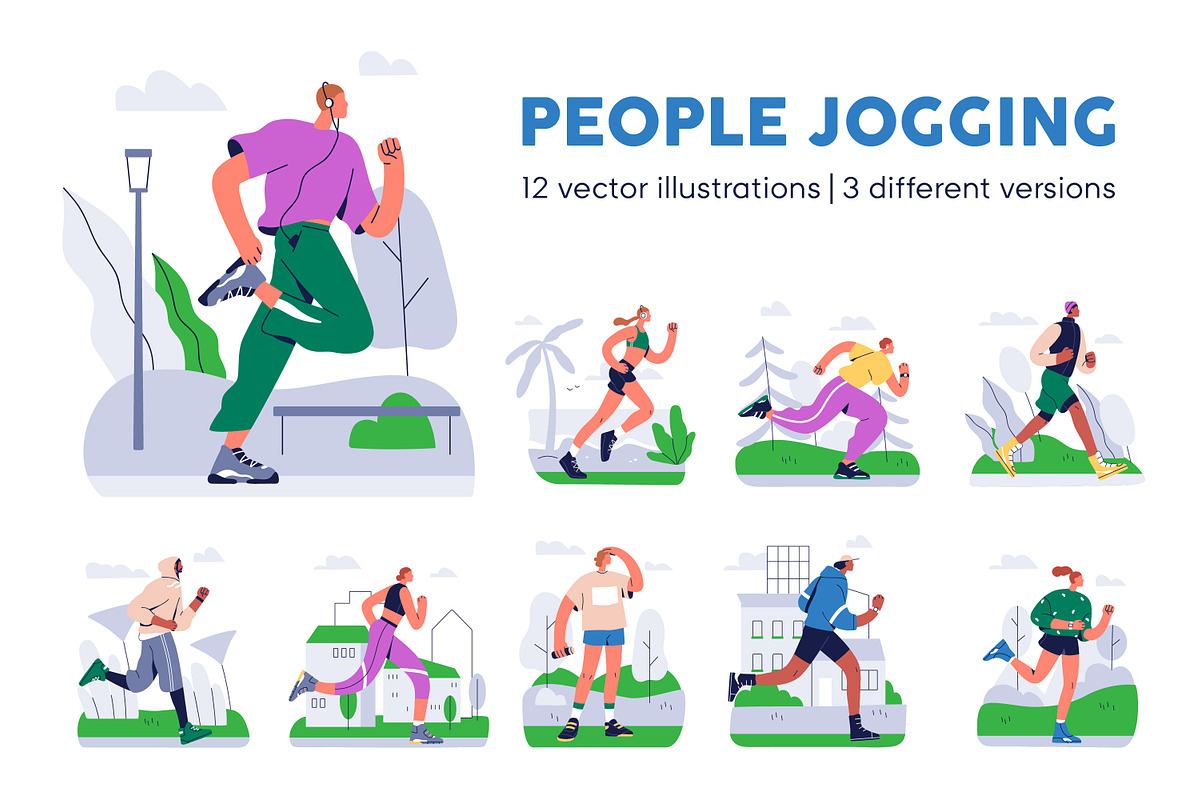 Sports people jogging, running set, a Sport Illustration by Good Studio (Photo 1 of 6)