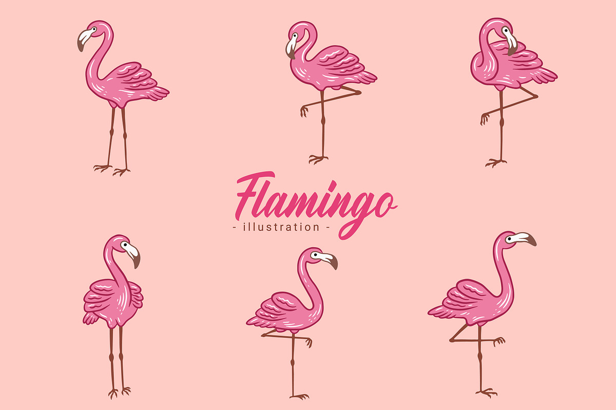 42 Set Cute Flamingo pink Bird, an Animal Illustration by Morspective (Photo 2 of 9)