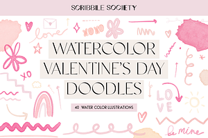Valentine's Day Watercolor Doodles