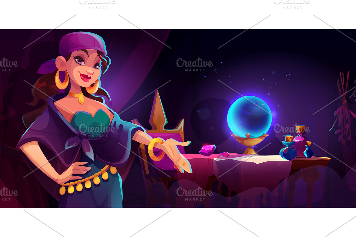Cartoon fortune teller gypsy woman, a Person Illustration by art PVP - market