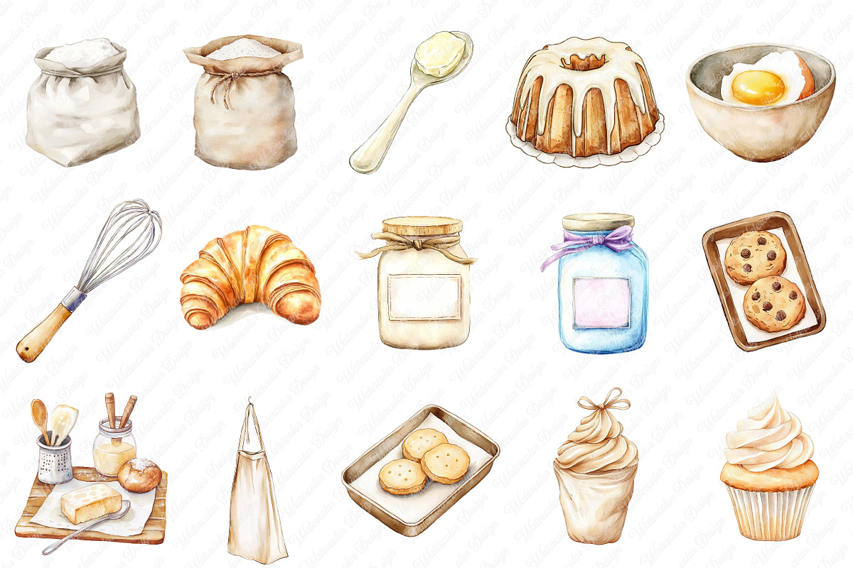 Neutral Baking Clipart, an Illustration by Watercolor design (Photo 2 of 13)