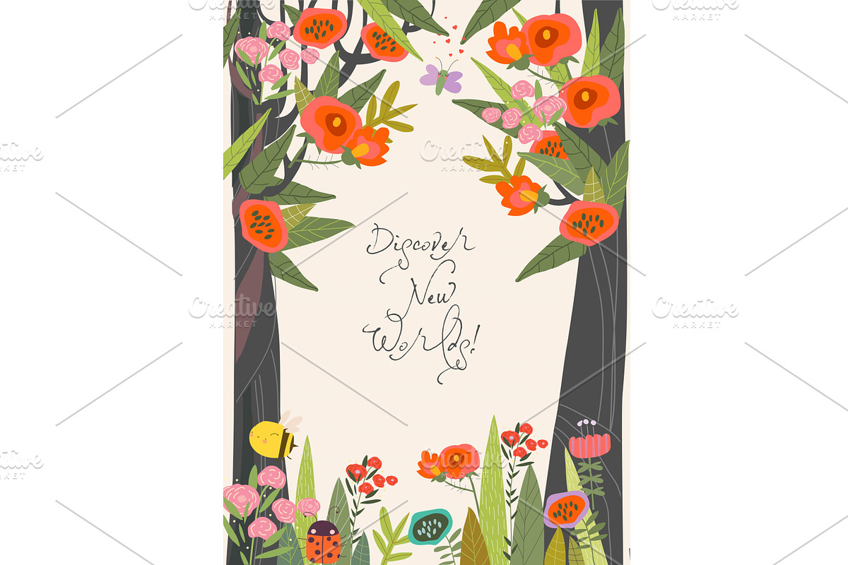 Cute Cartoon Frame with Blooming, an Object Illustration by Maria Starus