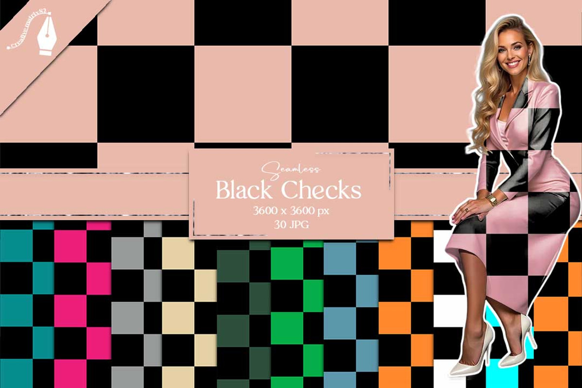 Black Checkered Seamless Patterns, a Pattern Graphic by Creative Matrix82 (Photo 1 of 7)