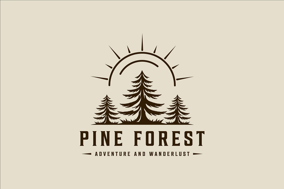 pines tree logo vintage vector, a Branding & Logo Template by zyxroun shop