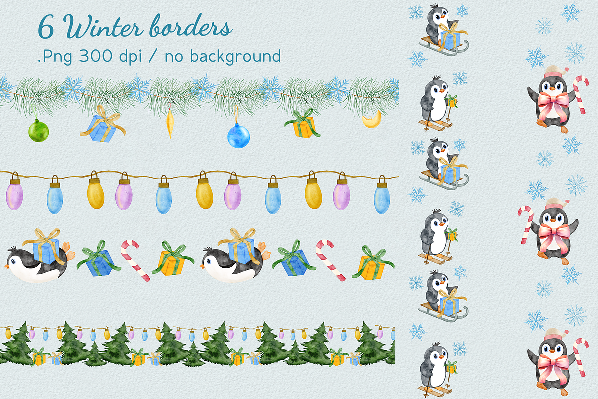 Penguin Winterland watercolor set, a Seasonal Illustration by Aurella Art (Photo 6 of 17)