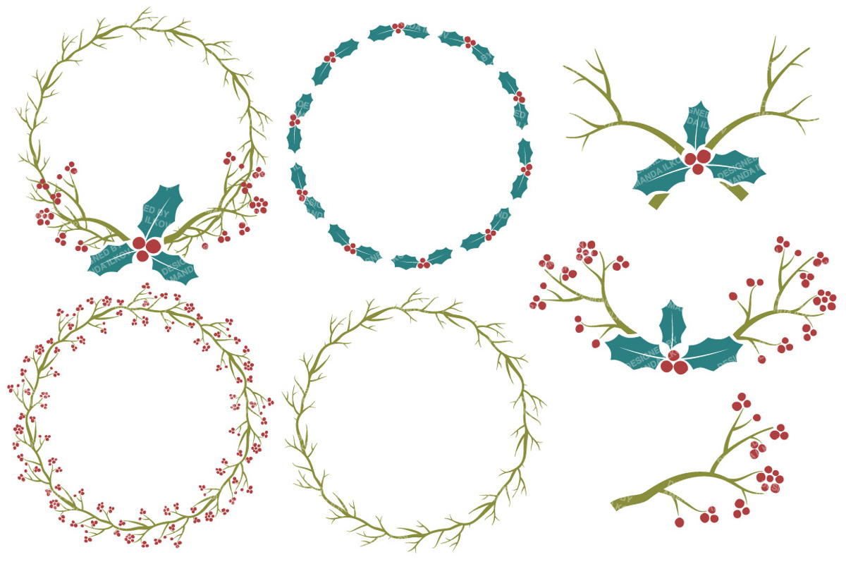 Retro Holly Christmas Clipart, an Illustration by Amanda Ilkov (Photo 3 of 5)