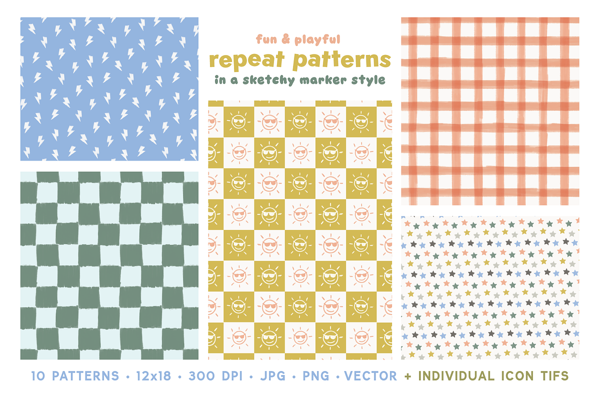 Fun & Playful Repeat Patterns, a Pattern Graphic by cassi has hobbies (Photo 1 of 9)