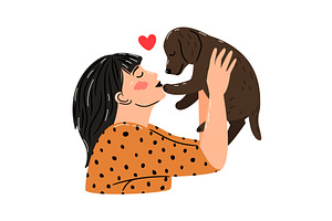 Woman holds a puppy in her arms, an Animal Illustration by Stock-Smart-Start