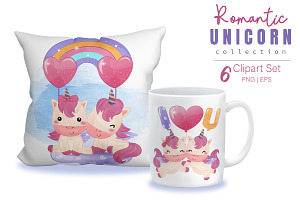 Cute Valentine Unicorn Clipart Set