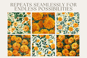 8 Marigold Garden Seamless Patterns