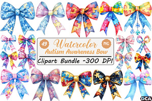 Watercolor Autism Awareness Bow PNG, an Illustration by DreamCafeArt