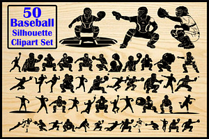 50 Baseball Player Silhouette Set, an Illustration by Artivon
