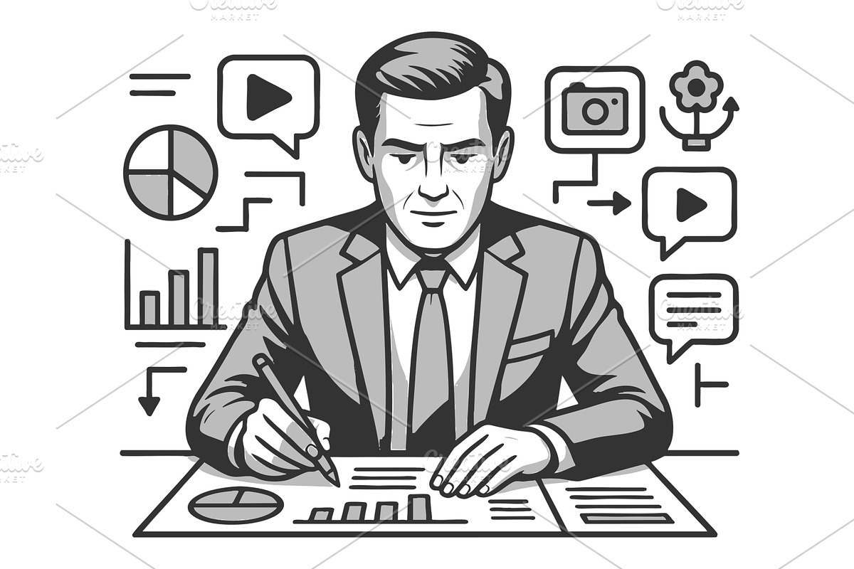 Marketing strategist analyzing, a Person Illustration by AlexArt