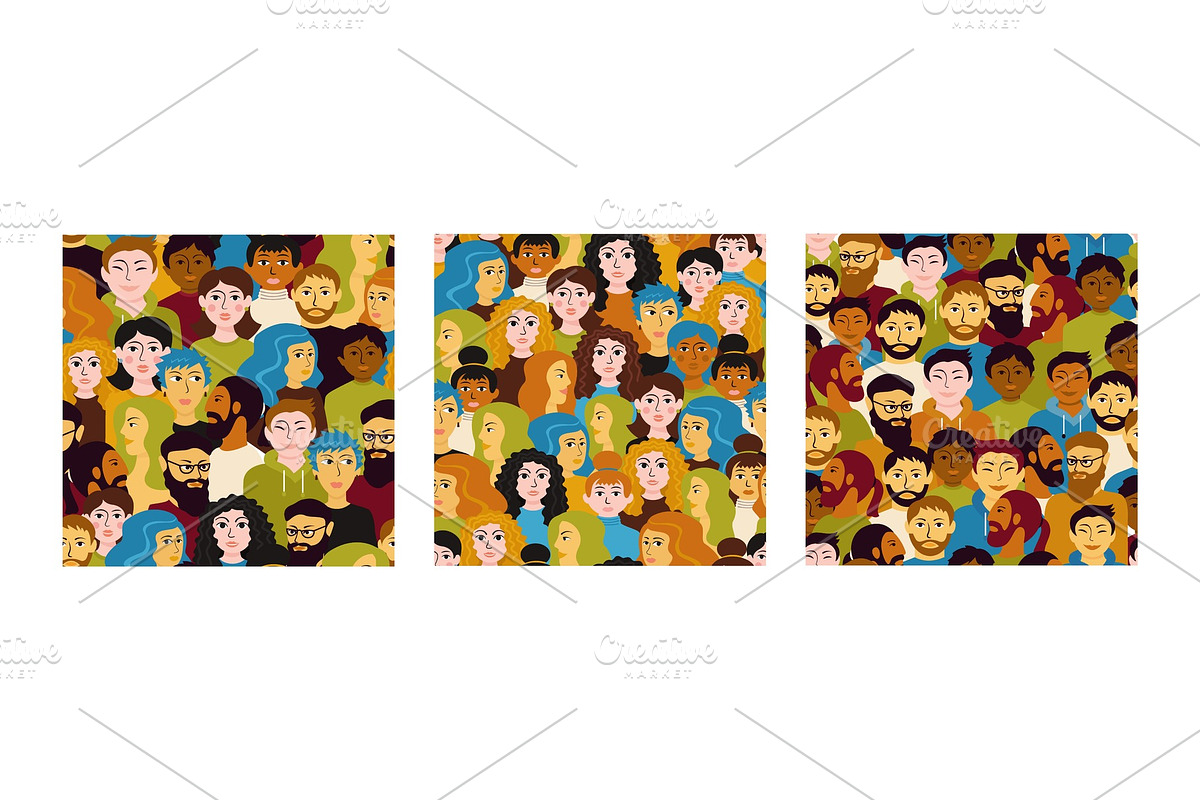 Crowd of people seamless pattern set, a Person Illustration by ...