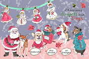Christmas Angels & Dogs Clipart, an Illustration by VianneArt (Thumbnail 1 of 7)