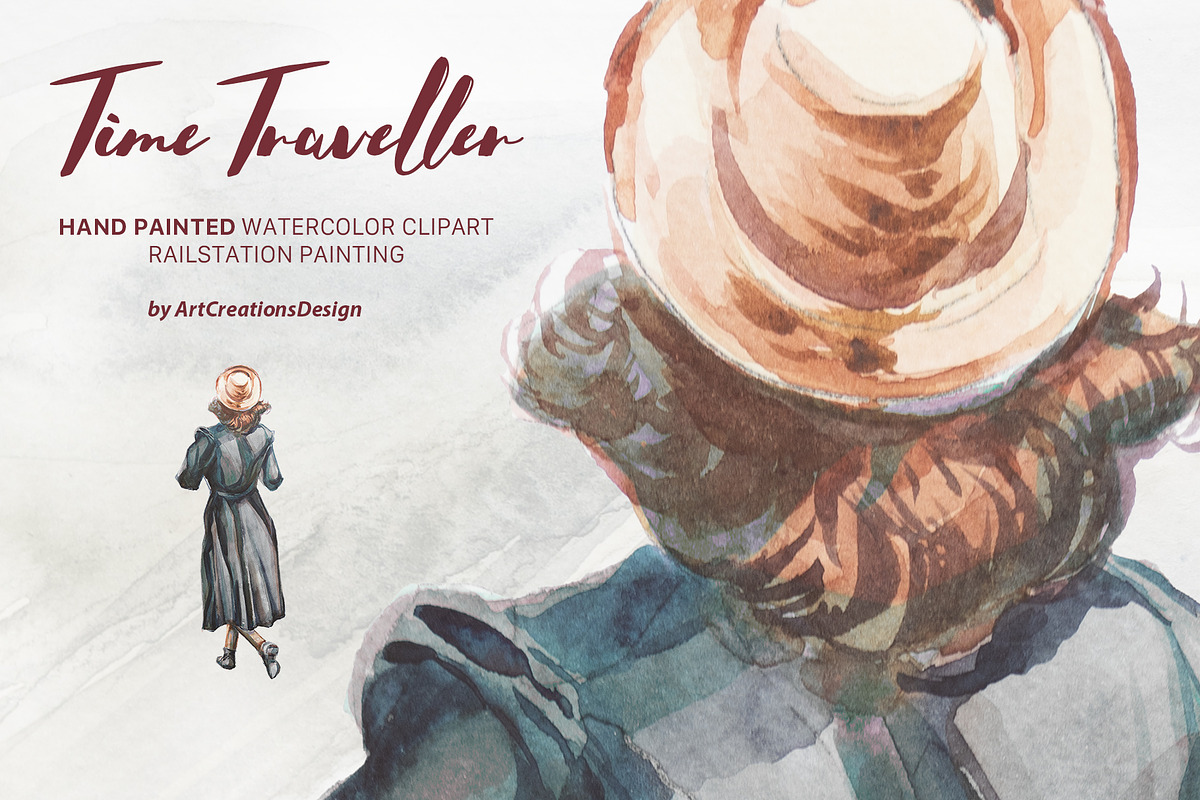 Watercolor Time Traveller Clipart, a Transportation Illustration by ArtCreationsDesign (Photo 3 of 12)
