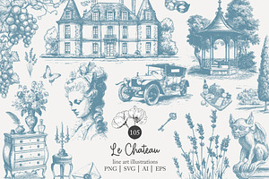 105 line art French Chateau clip art, a Seasonal Illustration by Poppy Lane Studio