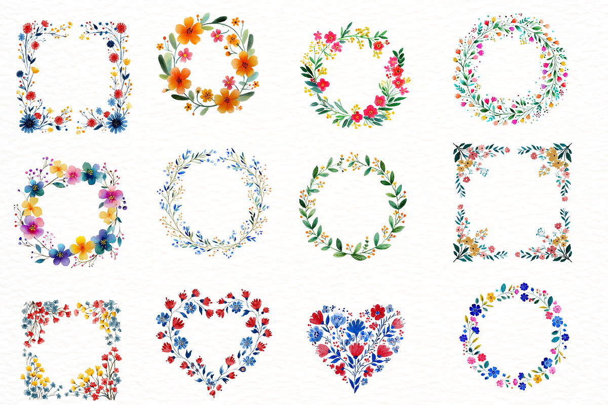 Watercolor folk art floral wreath, an Illustration by Designworld (Photo 4 of 8)