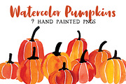9 Watercolor Pumpkins, an Illustration by CatBoneDesign (Thumbnail 1 of 4)