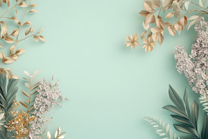 Gold and White Leaves on Turquoise Banner Design, an Abstract Photo by Natalia Klenova's Shop