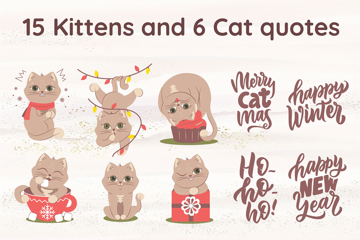 Christmas bundle. Funny Cats, an Animal Illustration by Lettering_Logo (Photo 2 of 7)