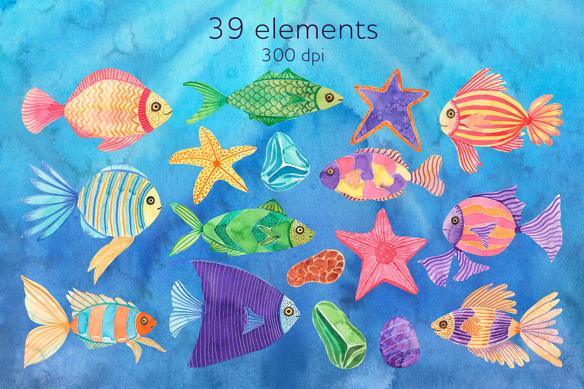 Fish watercolor clipart Ocean png, an Animal Illustration by AnastasiaWatercolor (Photo 2 of 7)