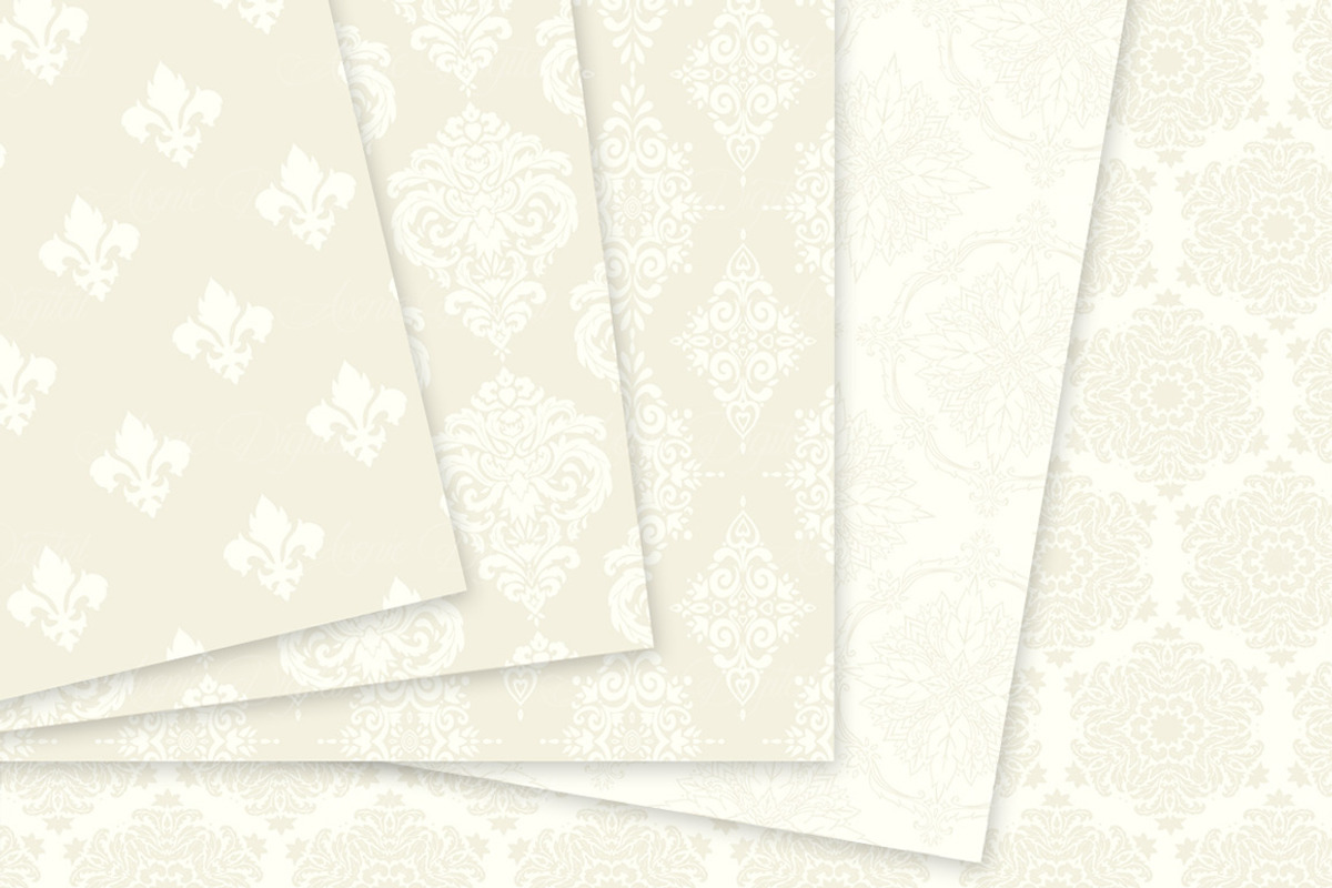 28 Ivory Damask Digital Papers, a Pattern Graphic by Avenie Digital