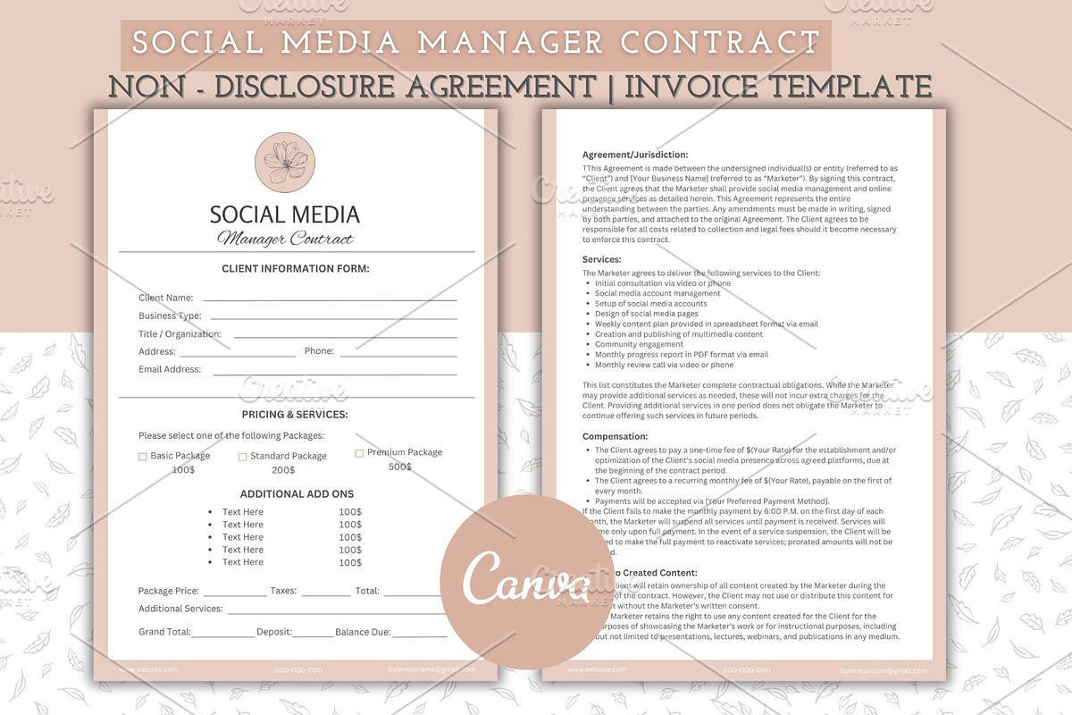 Social Media Manager Contract, a Stationery Template by Sania (Photo 1 of 4)