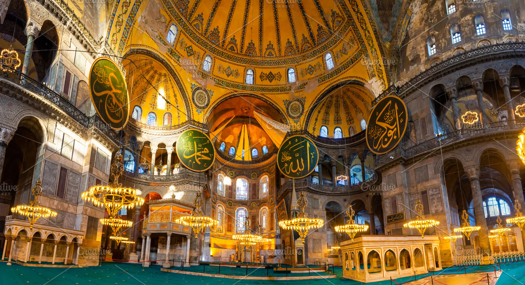 Interior panorama of Hagia Sophia in Istanbul, no people, an Architecture Photo by Vapi