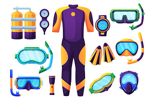 Snorkeling equipment. Cartoon diving, an Illustration by LadadikArt