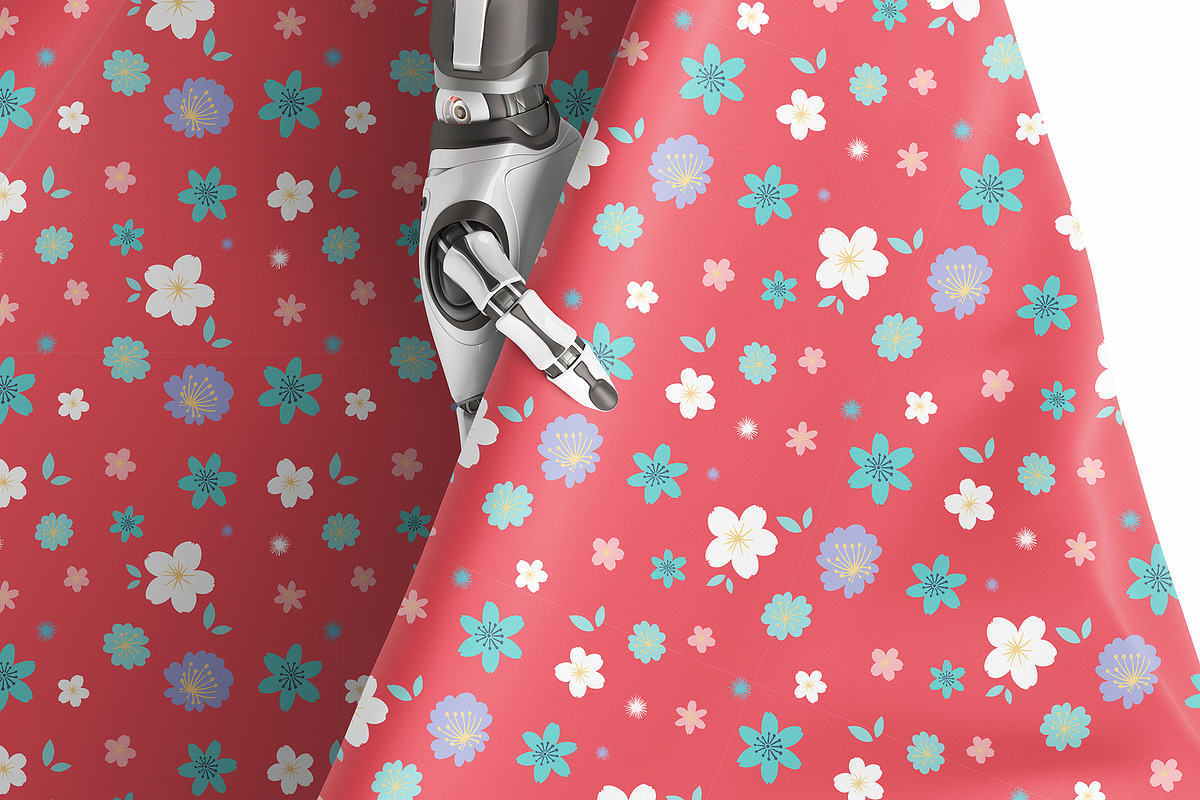 9 Robotic Arm Holding Fabric Mockup, a Mockup by GraphicVil (Photo 4 of 12)