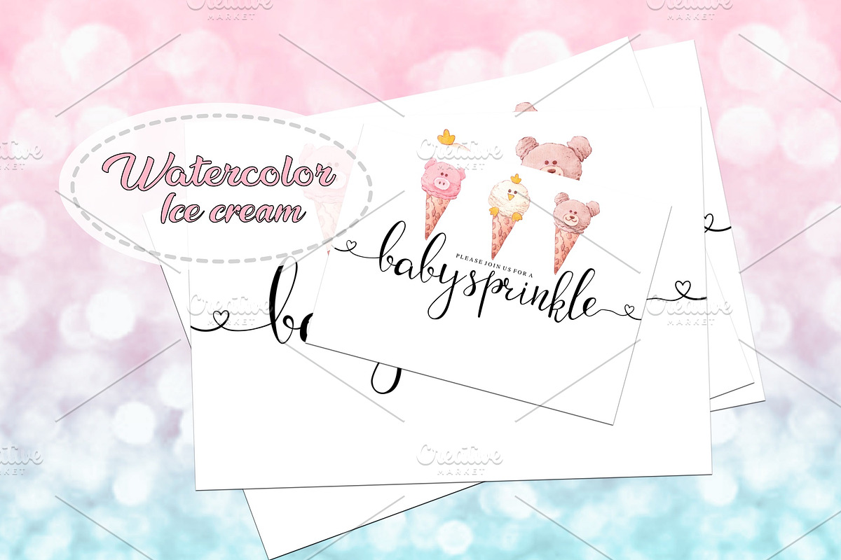Watercolor Ice cream Clip Arts #2, an Animal Illustration by Whimseez (Photo 3 of 4)