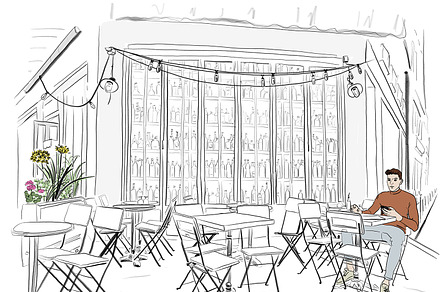 Paris Cafe Drawing Wine