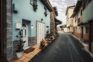 Colorful street in Asturian village, an Architecture Photo by SkyNext