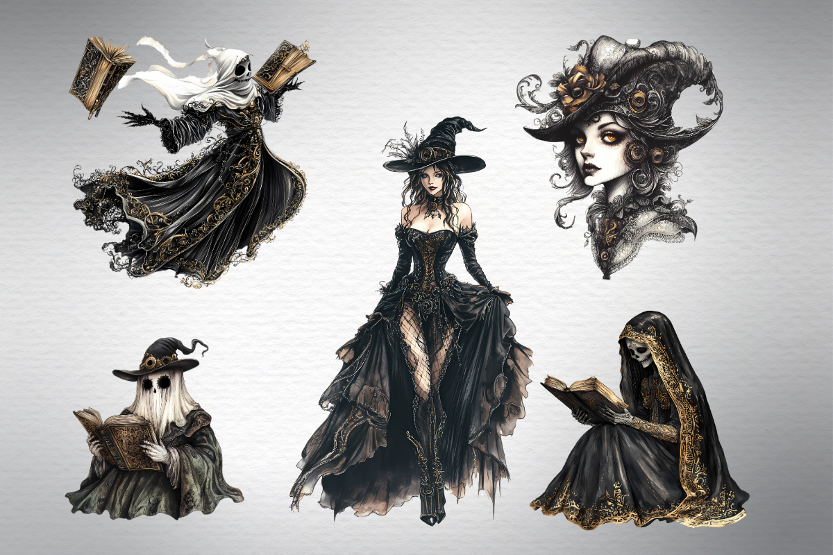 Reading ghost and Victorian witch, an Object Graphic by Invite to Clipart (Photo 4 of 7)