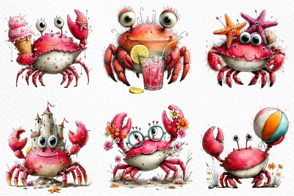 Whimsical Summer Crab Clipart, an Illustration by Craft Nest (Photo 3 of 12)