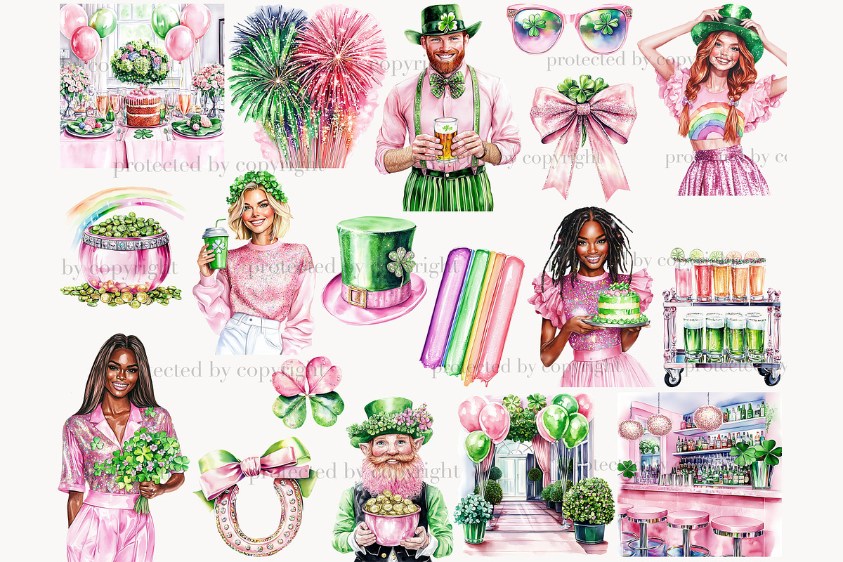 Pink St. Patrick’s Day Clipart, a Seasonal Illustration by GlamArtZhanna (Photo 3 of 6)