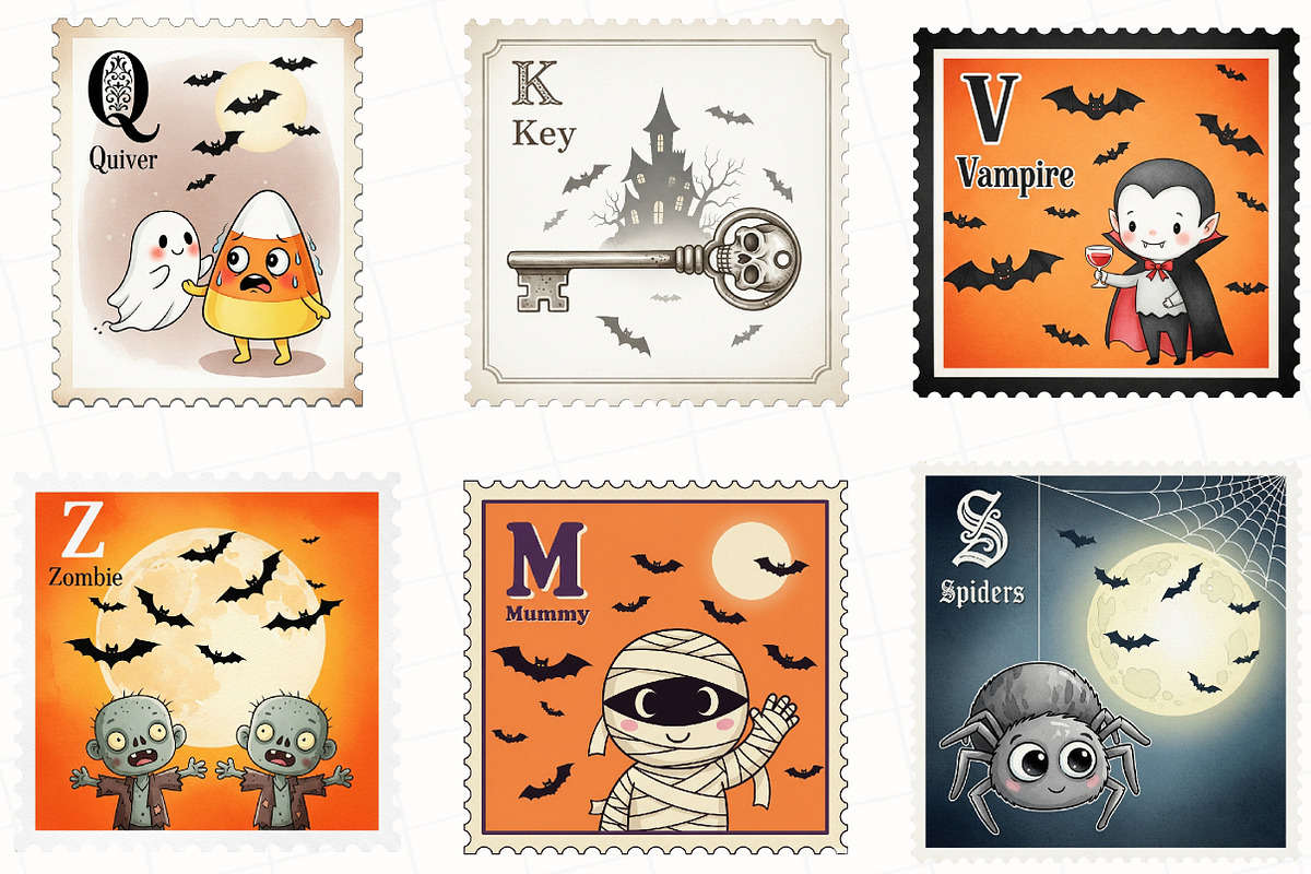 Halloween Postage Stamp Clipart, an Illustration by OK Design (Photo 2 of 5)
