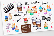 Watercolor coffee set illustration., a Food Illustration by Lina's store (Thumbnail 4 of 5)