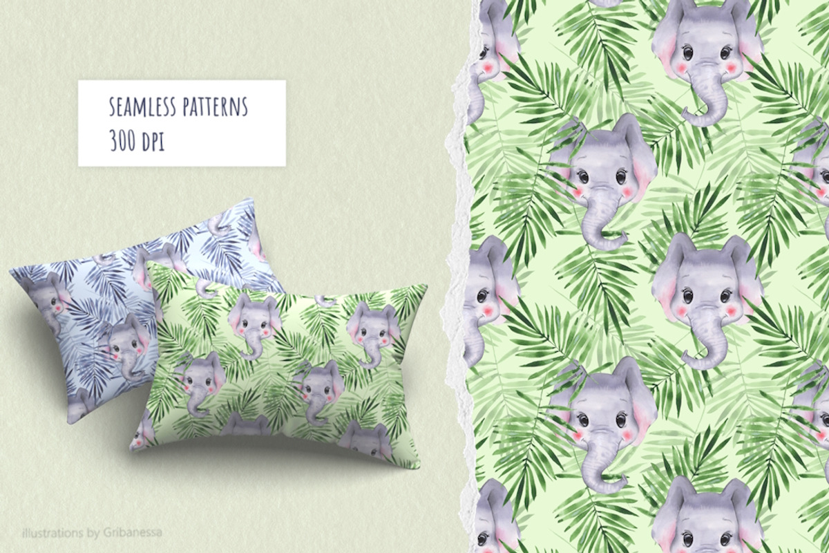 Watercolor Baby Elephants Pattern, a Pattern Graphic by Gribanessa (Photo 3 of 3)