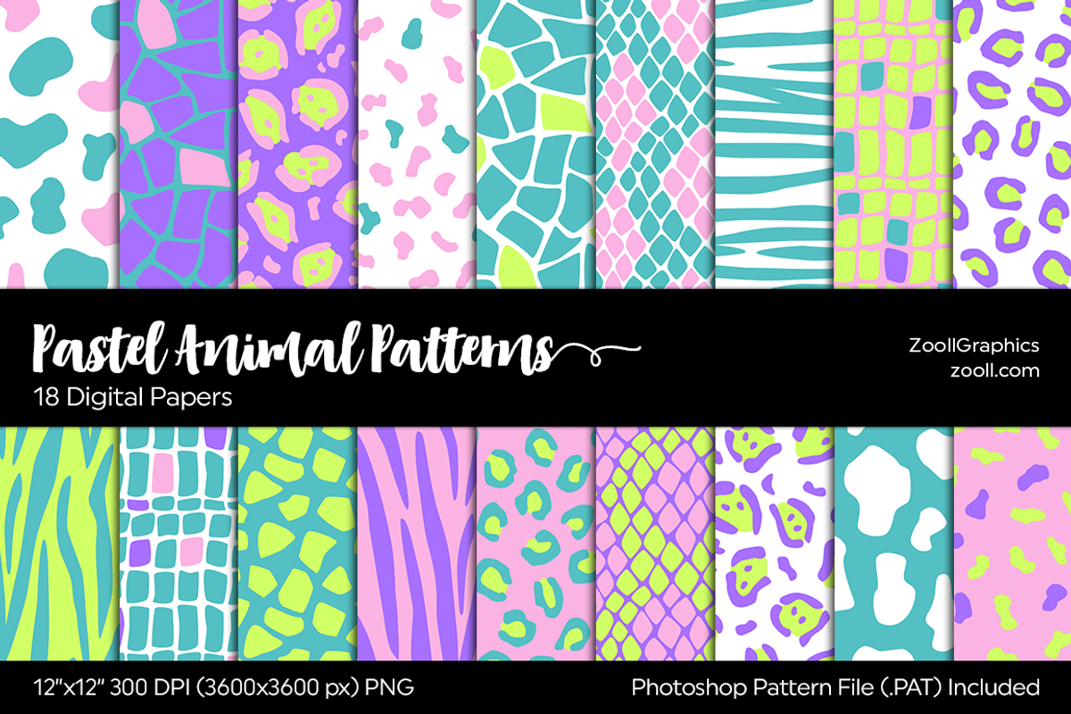 Pastel Animal Digital Papers, a Pattern Graphic by ZoollGraphics
