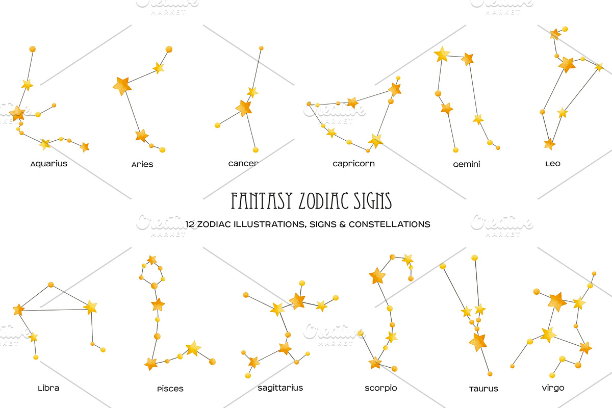 Watercolor Fantasy Zodiac Signs Set, a Person Illustration by Art and Funny (Photo 3 of 7)