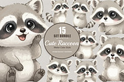 15 Bundle Watercolor Cute Raccoon, an Animal Illustration by Morspective (Thumbnail 1 of 8)