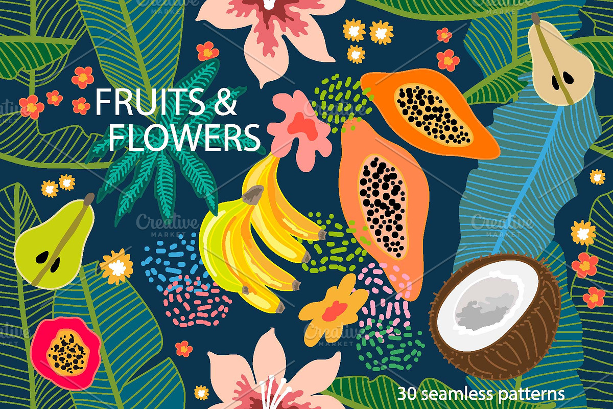 Fruits and Frowers Patterns' Set, a Pattern Graphic by Svetlana Kononova (Photo 1 of 4)
