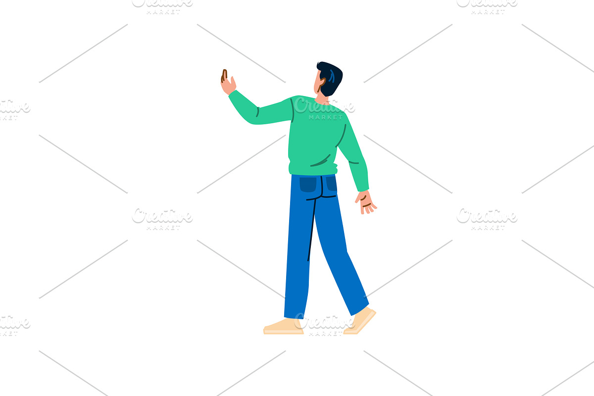 Young man walking and pointing with, a Person Illustration by pikepicture